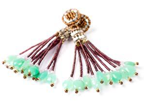 Long Ziio earrings made with amethyst and crysoprase