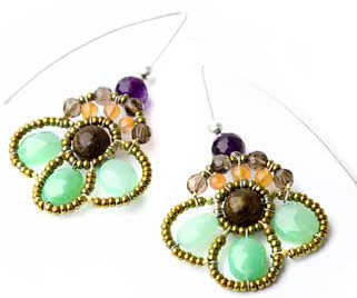 Green and purple semi-precious earrings by Ziio