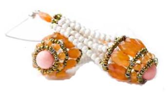 Long Ziio earrings handmade in Italy with cornaline and coral